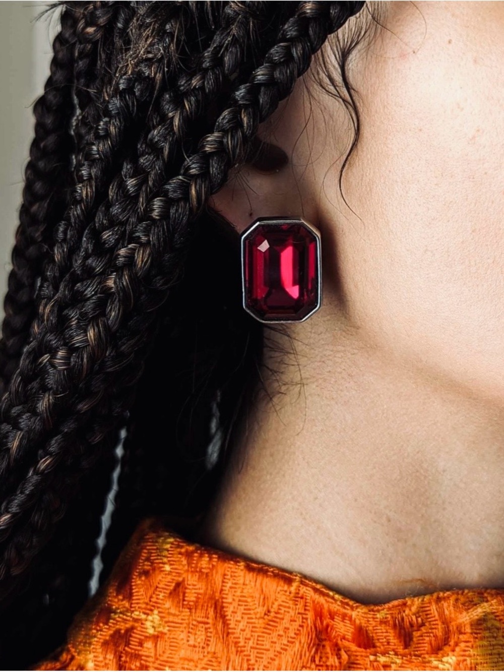 Elegant Red Gemstone Stud Earrings - Classic Women Jewelry